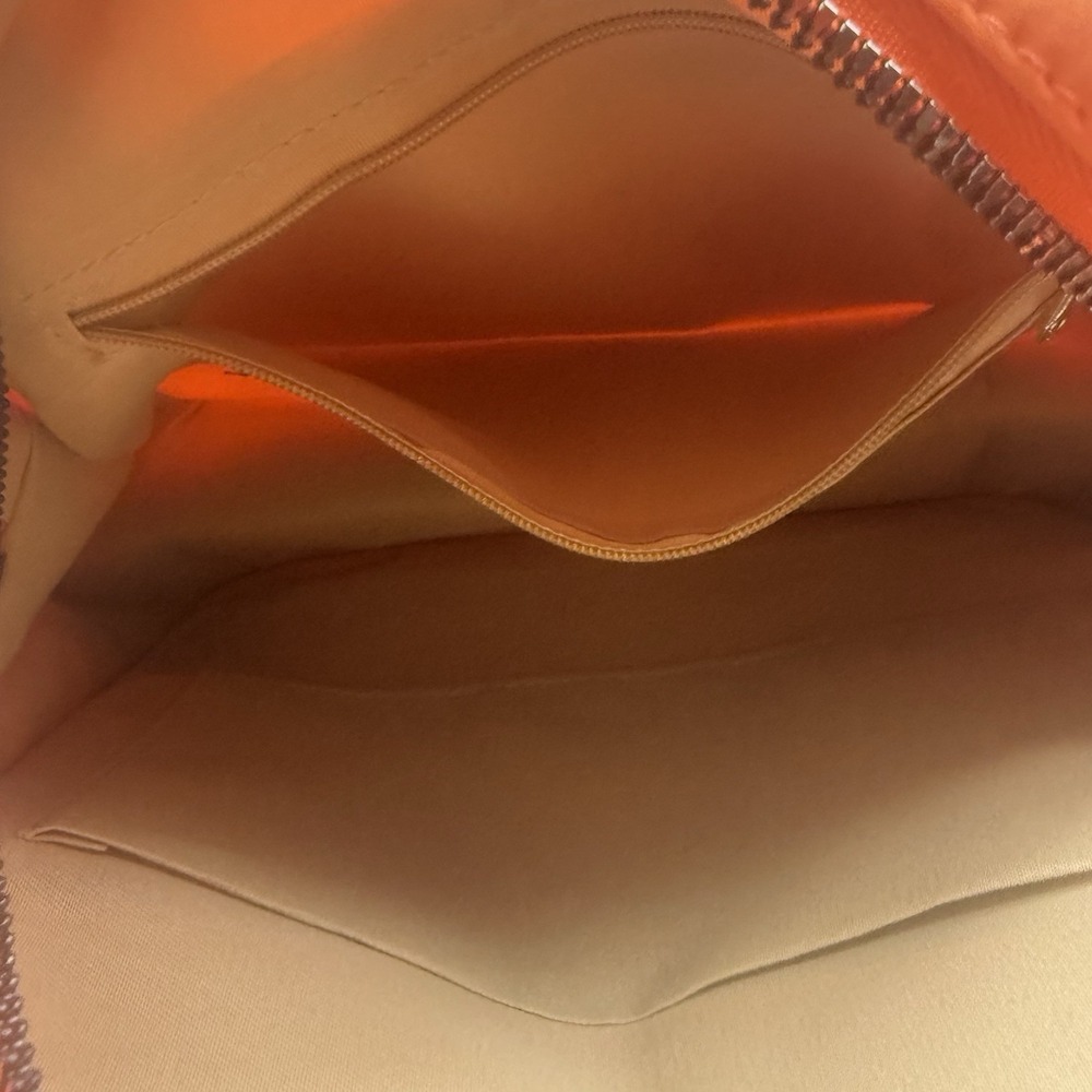 Neon Orange Nylon Satchel Handbag Tote Purse Multi Pocket Lightweight Bag - Picture 3 of 7